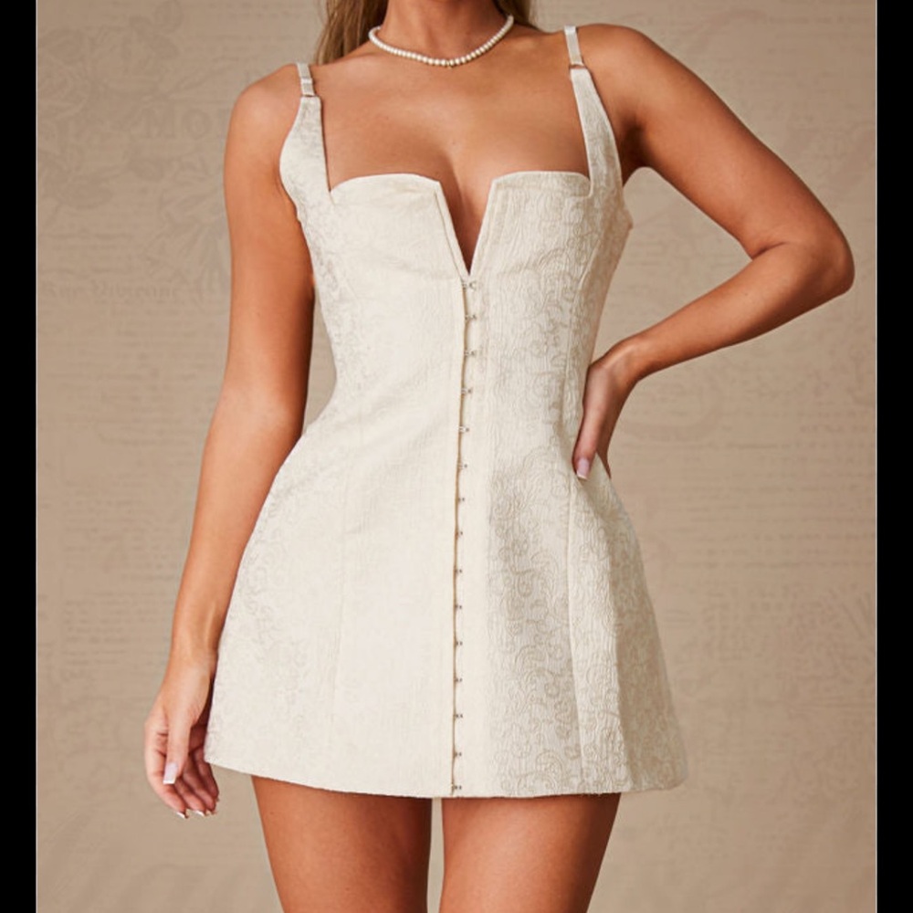 Murci clasp detail a line ultra mini dress in cream jacquard